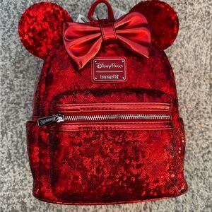 NWT Minnie Mouse Loungefly Disney Parks Red Sequin Mini Backpack